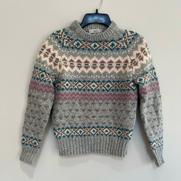 Woolrich Sweaters - Woolrich Vintage Hand Knit Wool Diamond Design Sweater, Grey/Cream/Blue/Pink, M